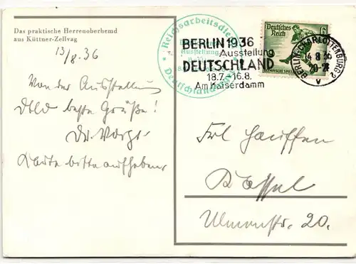 Deutsches Reich 611 auf Postkarte Sommer Olympiade #JX335