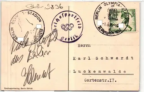 Deutsches Reich 611 auf Postkarte Sommer-Olympiade #JX324