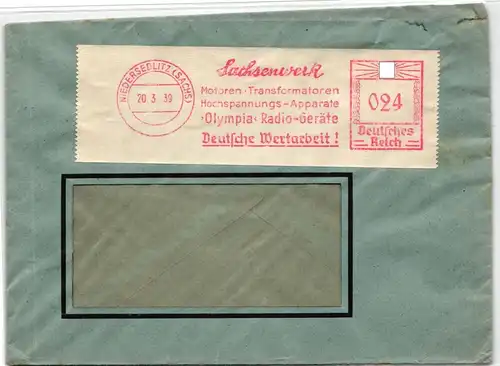Deutsches Reich auf Brief Olympia Radio Geräte #JX366