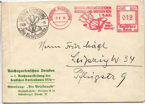 Deutsches Reich auf Brief Freistempler Olympia Ausstellung #JX309