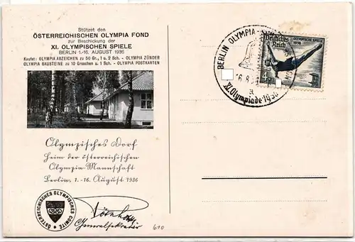 Deutsches Reich 609 auf Postkarte Sommer Olympiade #JX342