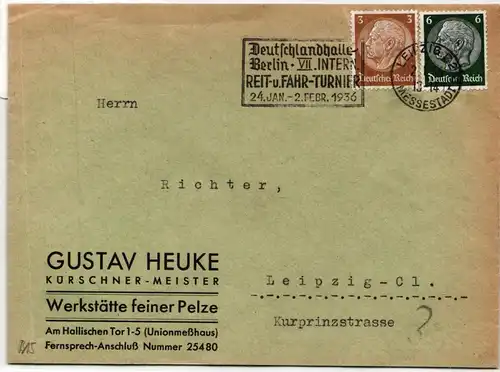 Deutsches Reich 513, 516 auf Brief Reit und Fahrtunier #JX354