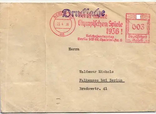 Deutsches Reich auf Brief Sommer Olympiade #JX360