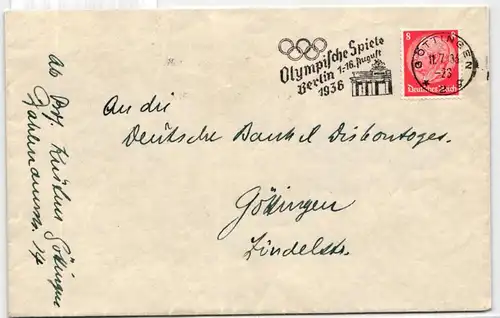 Deutsches Reich 517 auf Brief Sommer Olympiade #JX370