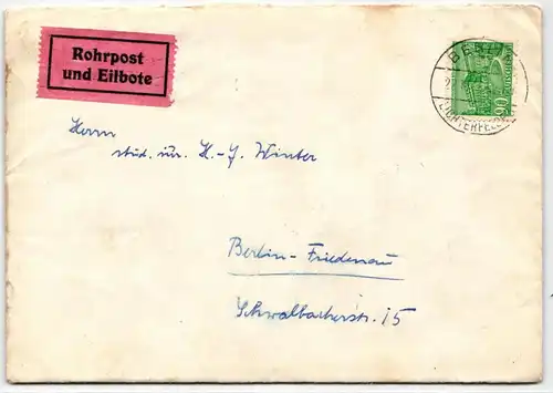 Berlin 56 auf Brief als Einzelfrankatur Rohrpost #JX596