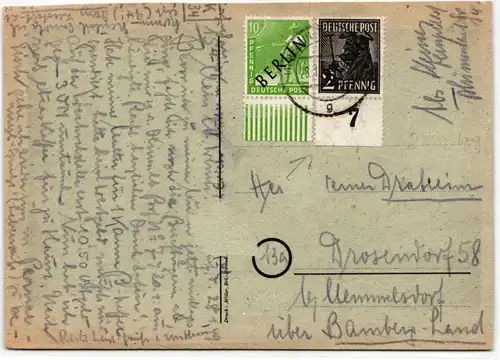 Berlin 1, 4 UR auf Postkarte als Mischfrankatur portogerecht #JX586