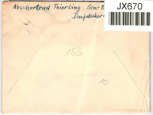 Berlin 153 auf Brief als Einzelfrankatur portogerecht #JX670