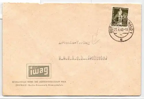 Berlin 38 auf Brief als Einzelfrankatur portogerecht #JX576