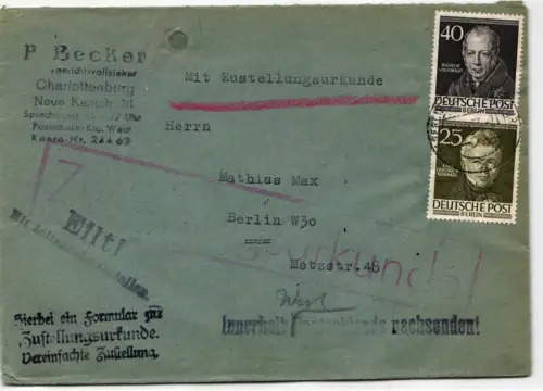 Berlin 100, 98 auf Brief Zustellungsurkunde #JX683