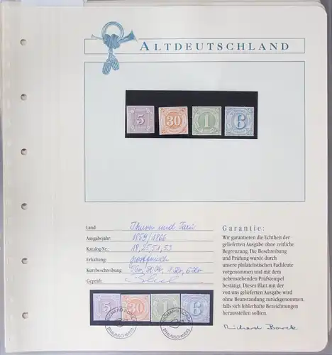 Thurn & Taxis 18, 25, 51, 53 postfrisch auf Borekseite + Garantie #JX538