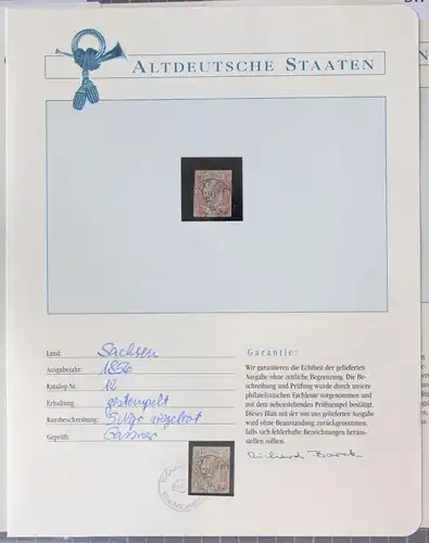 Sachsen 12 gestempelt auf Borekseite + Garantie #JX562