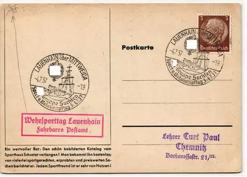 Deutsches Reich 513 auf Postkarte Sporthaus Schuster München #KD165