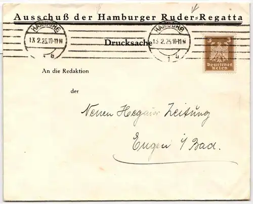 Deutsches Reich 355 auf Brief Ausschuß der Hamburger Ruder Regatta #KD179
