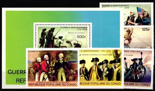 Kongo (Brazzaville) 556-560 und Block 10 postfrisch #KA278