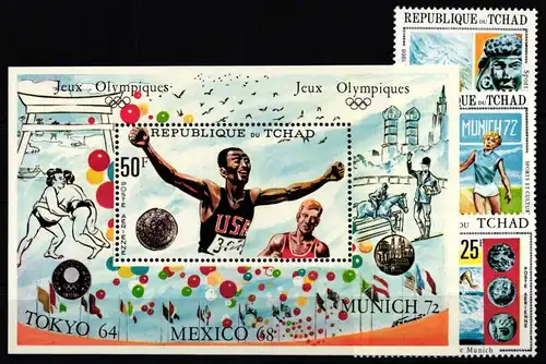 Tschad 379-381 A und Block 18 A postfrisch #KA345
