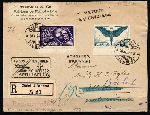 Schweiz 182 und 189 gestempelt auf Brief Schweizer Afrikaflug #KB981