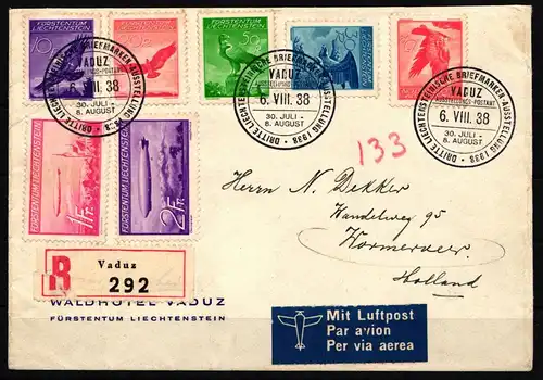 Liechtenstein 143-147 und 149-150 gestempelt auf Brief von 1938 #KB970