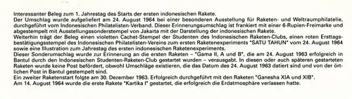 Erinnerungsumschlag zum 1. Raketenstart Indonesiens am 24.8.1963 #KB512