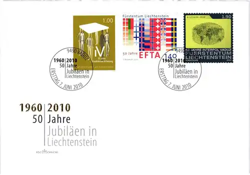 Liechtenstein Jahrgang 2010 gestempelt als FDC/ Ersttagsbriefe #JU682