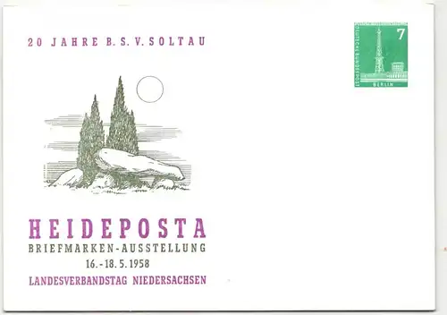 Berlin auf Privatganzsache 7 Pfenning Heideposta ungebraucht #KD214