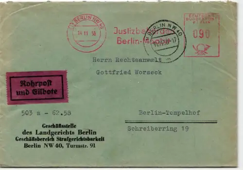 Berlin auf Brief Freistempler mit Rohrpost gelaufen #KD219