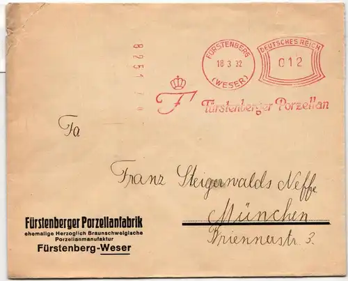 Deutsches Reich auf Brief Freistempler, Motiv Porzellan #KD235
