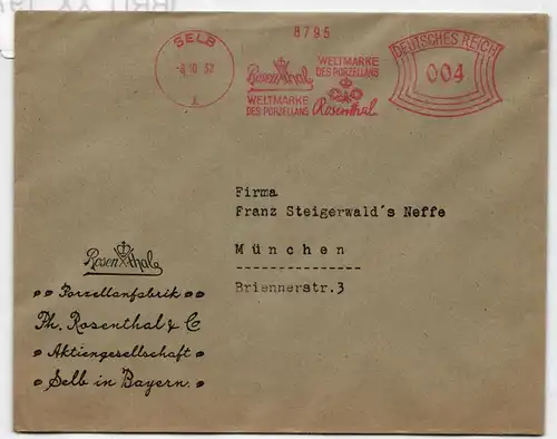 Deutsches Reich auf Brief Freistempler, Motiv Porzellan #KD238