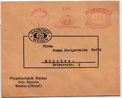 Deutsches Reich auf Brief Freistempler, Motiv Porzellan #KD245