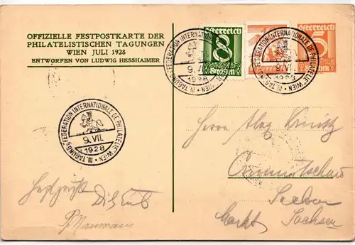 Österreich als Ganzsache III. Philatelistische Tagung Wien 1928 #KD272