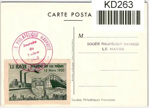 Frankreich auf Postkarte Briefmarkenausstellung Paris 1950, blau #KD268