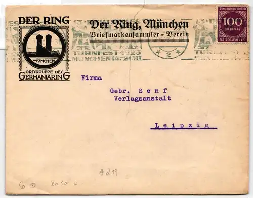 Deutsches Reich 268 auf Brief Der Ring, München Ortsgruppe Germania #KD291