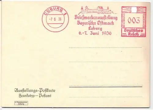 Deutsches Reich auf Postkarte Freistempler Briefmarkenausstellung Coburg #KD298