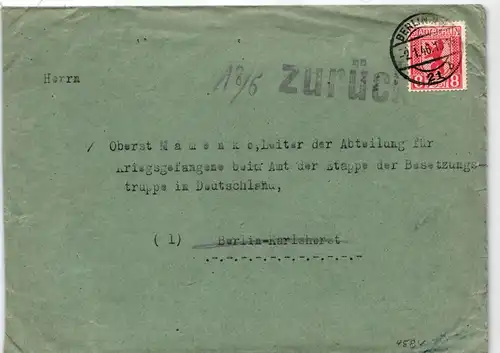 Alliierte Besetzung Berlin und Brandenburg 3 A auf Brief Oberst Mamenko #KD308