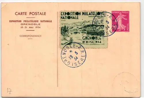 Frankreich als Ganzsache Briefmarkenausstellung Paris 1937 #KD269