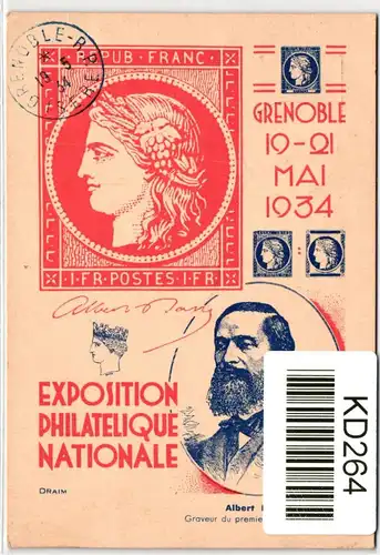 Frankreich als Ganzsache Briefmarkenausstellung Paris 1937 #KD269