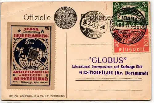 Deutsches Reich 111-112 auf Postkarte IBANA 1921 #KD292