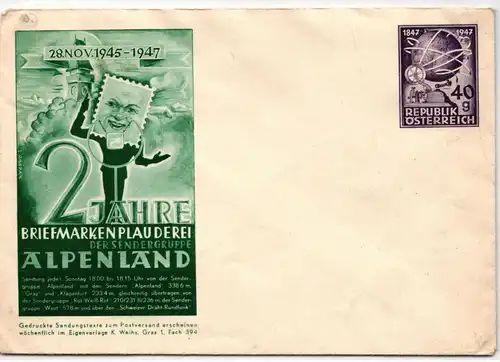 Österreich als Ganzsache 2 Jahre Briefmarken Plauderei Graz 1947 #KD279