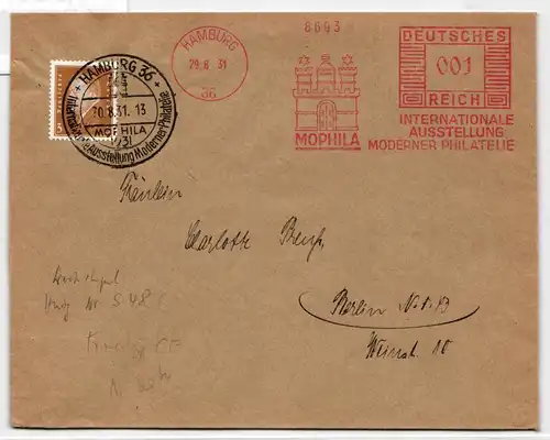 Deutsches Reich 410 auf Brief Mophila Hamburg #KD287