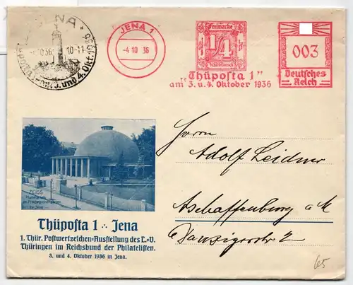 Deutsches Reich auf Postkarte Freistempler Thüposta Jena 1936 #KD299