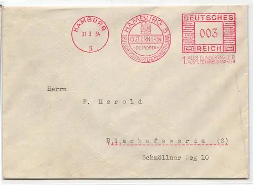 Deutsches Reich auf Postkarte Deposta Hamburg 1934 #KD300