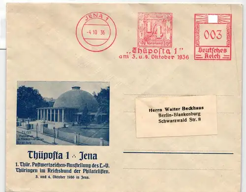 Deutsches Reich auf Brief Freistempler Thüposta Jena 1936 #KD302