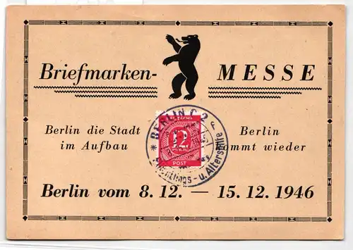 Alliierte Besetzung 919 auf Ausstellungskarte Briefmarken Messe Berlin #KD371