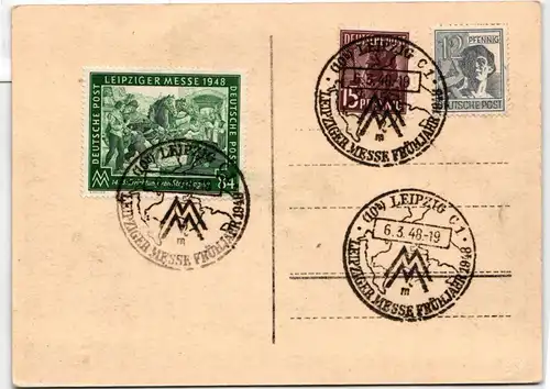 Alliierte Besetzung 948 auf Ausstellungskarte Leipzig Messe #KD374