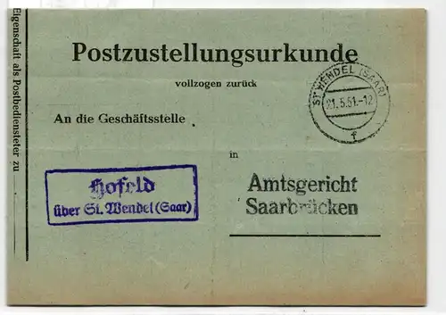 Saarland 264 auf Brief als Einzelfrankatur Poststellenstempel Hofeld #KD340