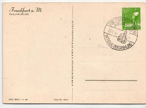 Alliierte Besetzung 946 auf Ausstellungskarte Frankfurt Nationalversa. #KD367