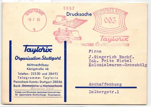Deutsches Reich auf Postkarte Freistempler Taylorix #KD521
