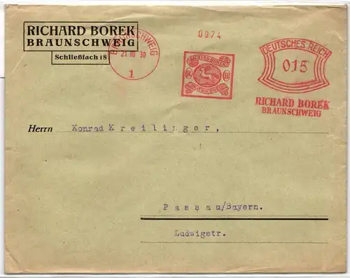 Deutsches Reich auf Brief Freistempler Richard Borek #KD527