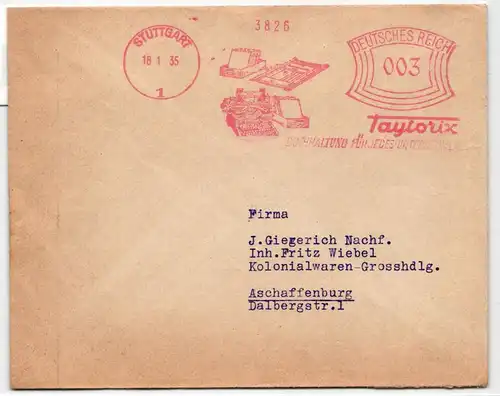 Deutsches Reich auf Brief Freistempler Taylorix #KD522