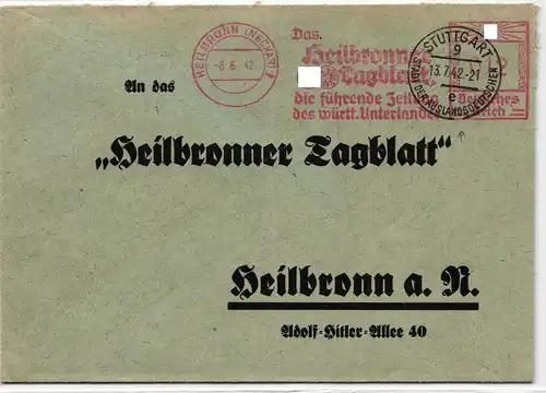 Deutsches Reich auf Brief Freistempler Heilbronner Tageblatt #KD542