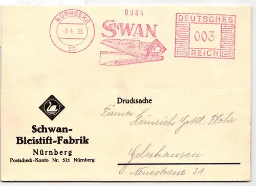 Deutsches Reich auf Postkarte Freistempler Schwan #KD536